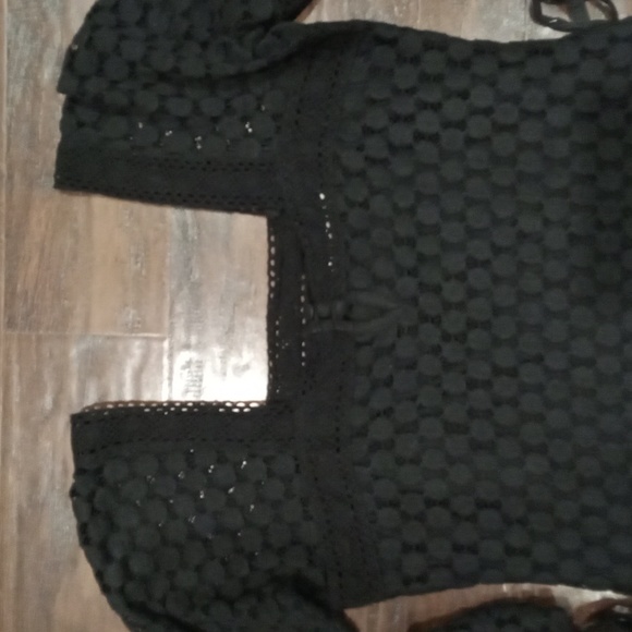 Solitaire Black Square Neck Quarter Length Sleeve Lace Top Size Small - Picture 7 of 8